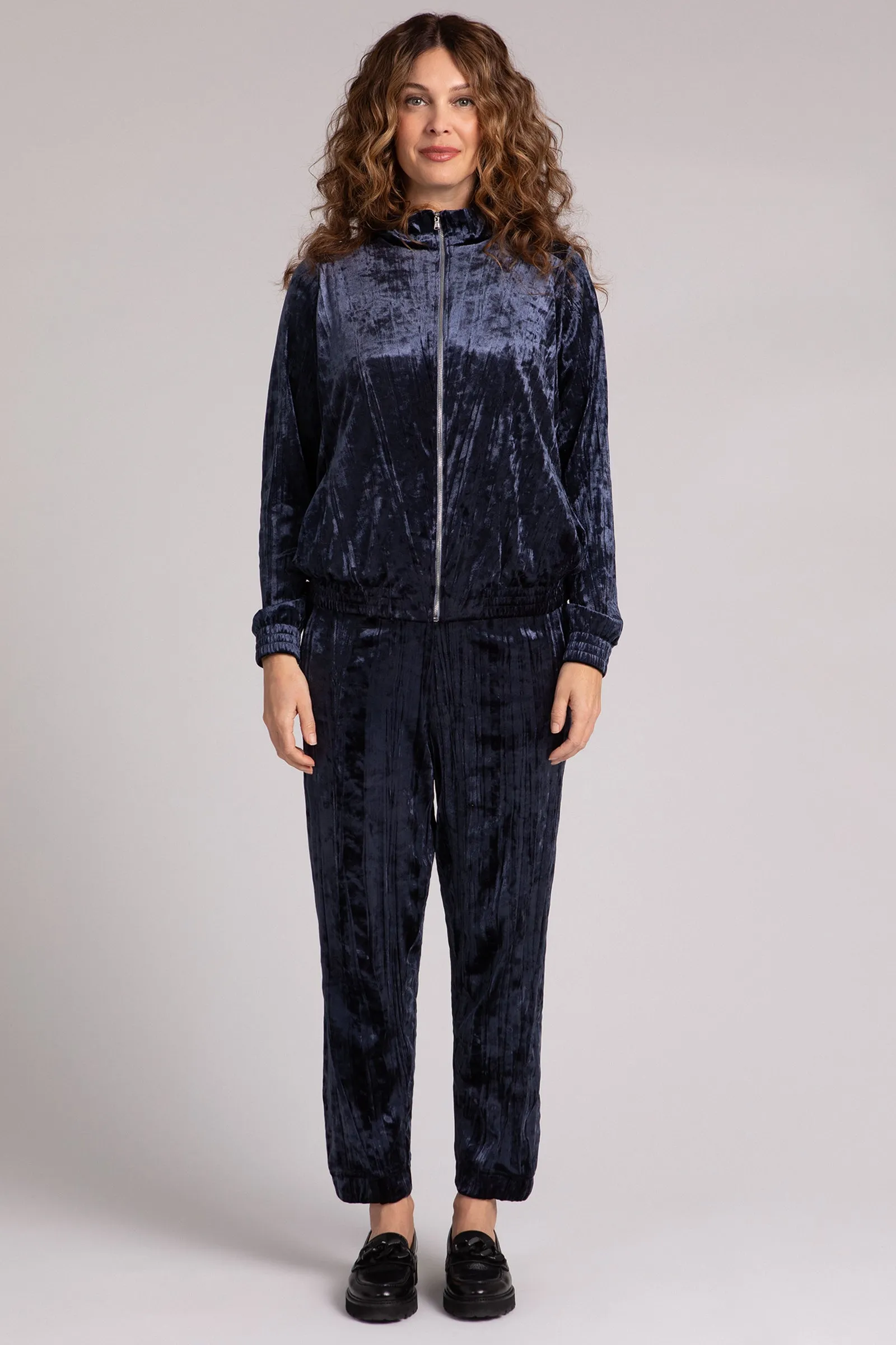 Crinkle Velvet Zip Front Warm Up