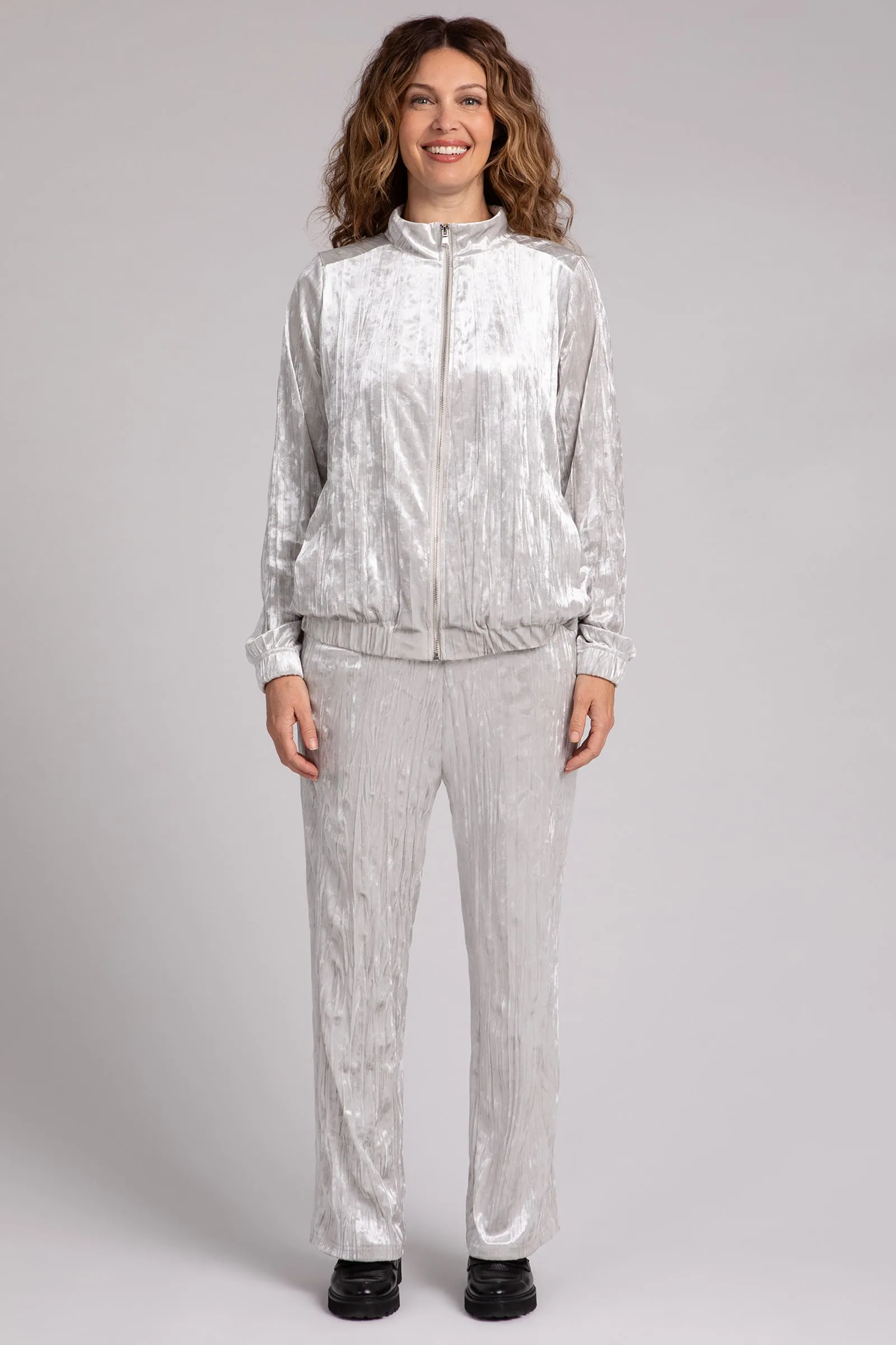 Crinkle Velvet Zip Front Warm Up