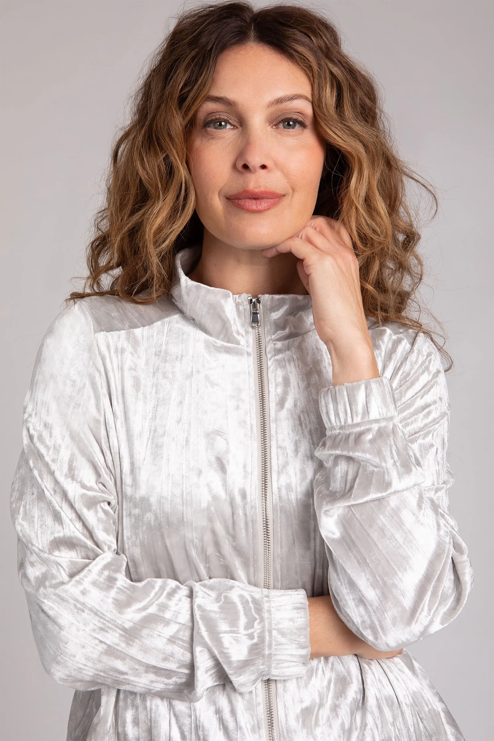 Crinkle Velvet Zip Front Warm Up