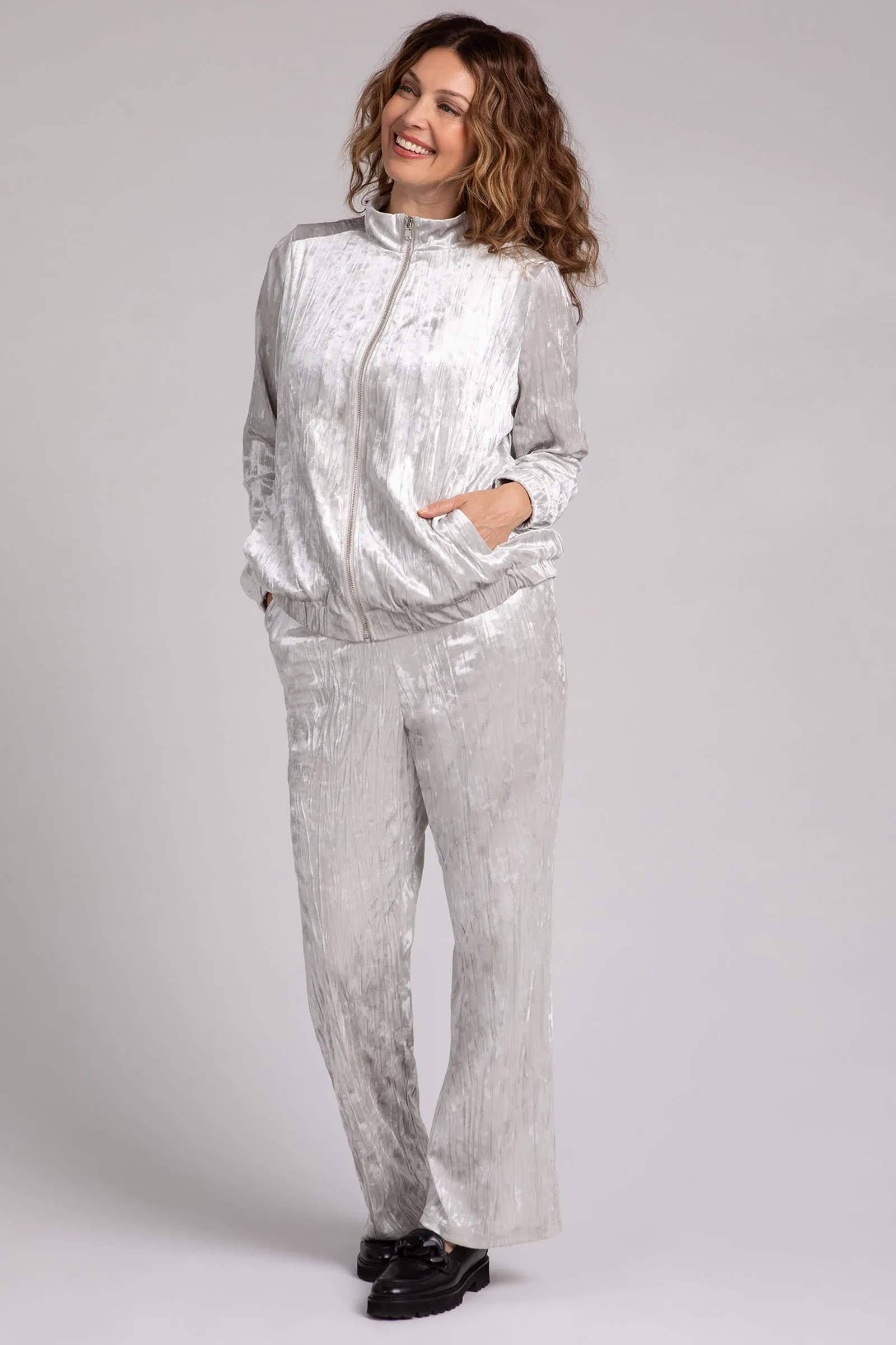 Crinkle Velvet Zip Front Warm Up