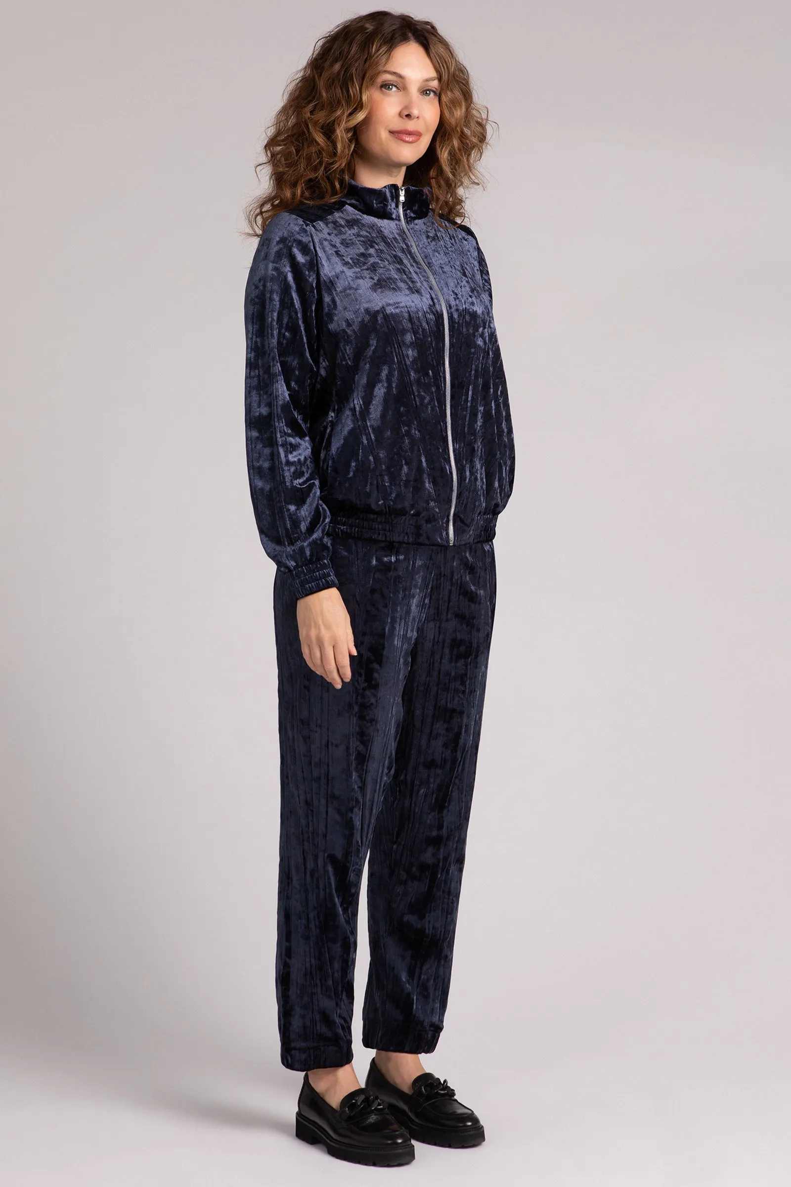 Crinkle Velvet Zip Front Warm Up