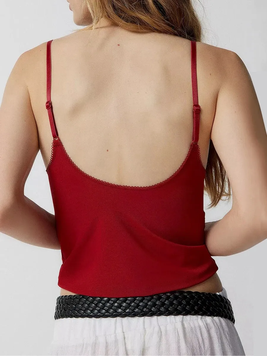 Cropped Lace Deep V-Neck Top