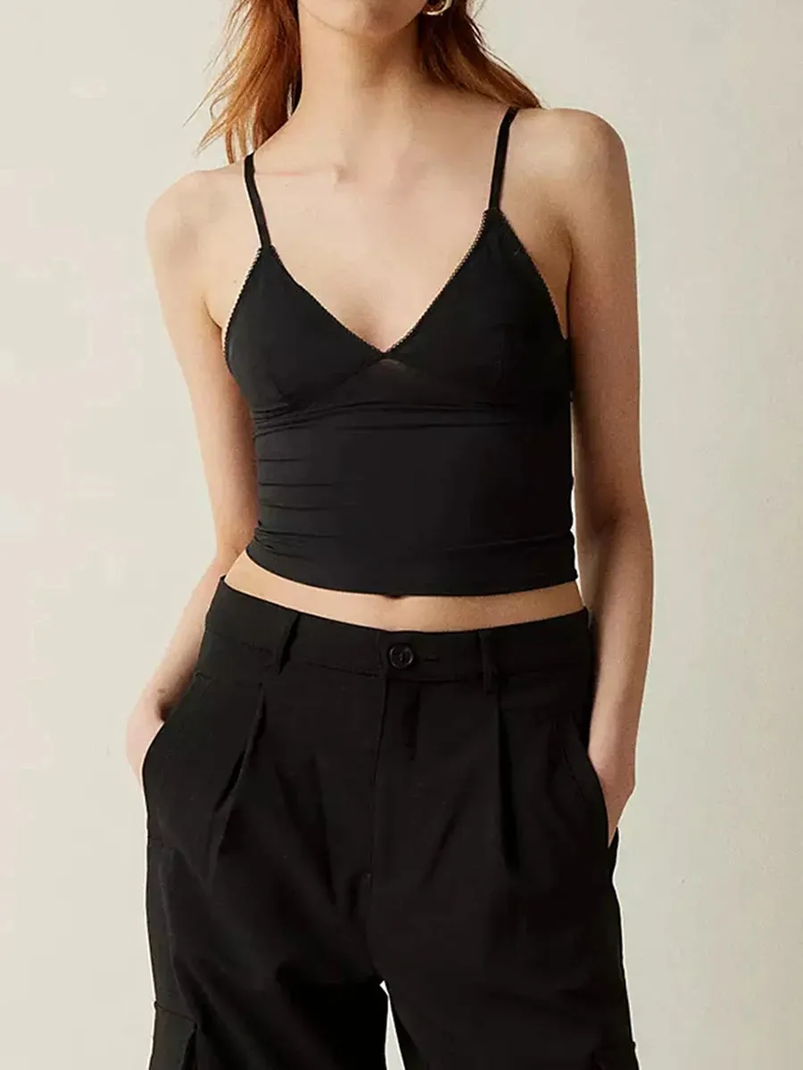 Cropped Lace Deep V-Neck Top