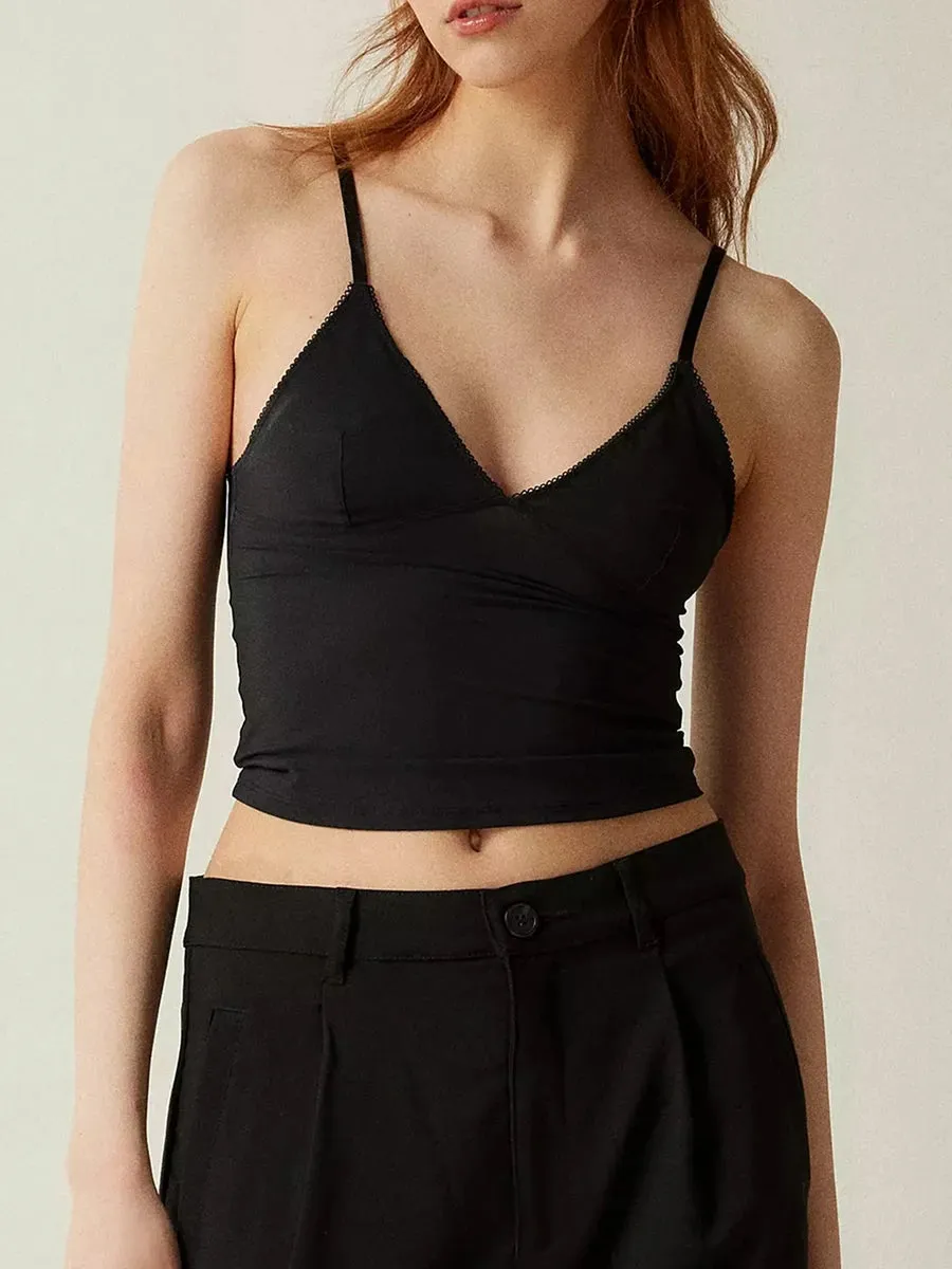 Cropped Lace Deep V-Neck Top