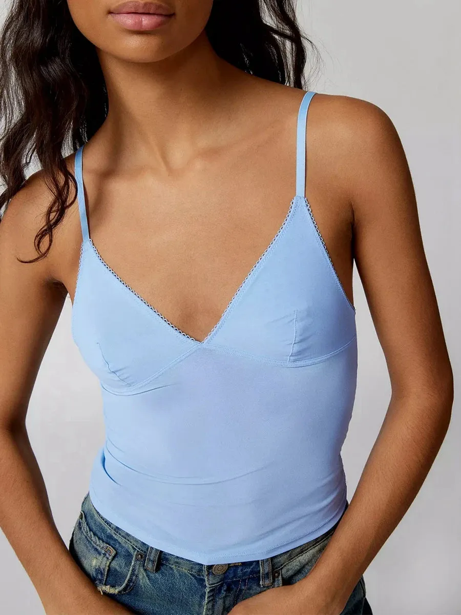 Cropped Lace Deep V-Neck Top
