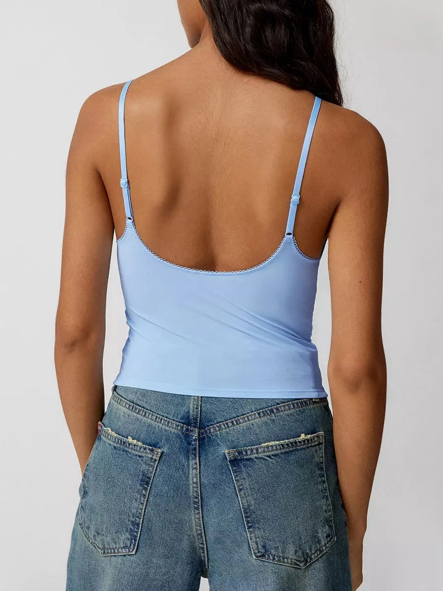 Cropped Lace Deep V-Neck Top