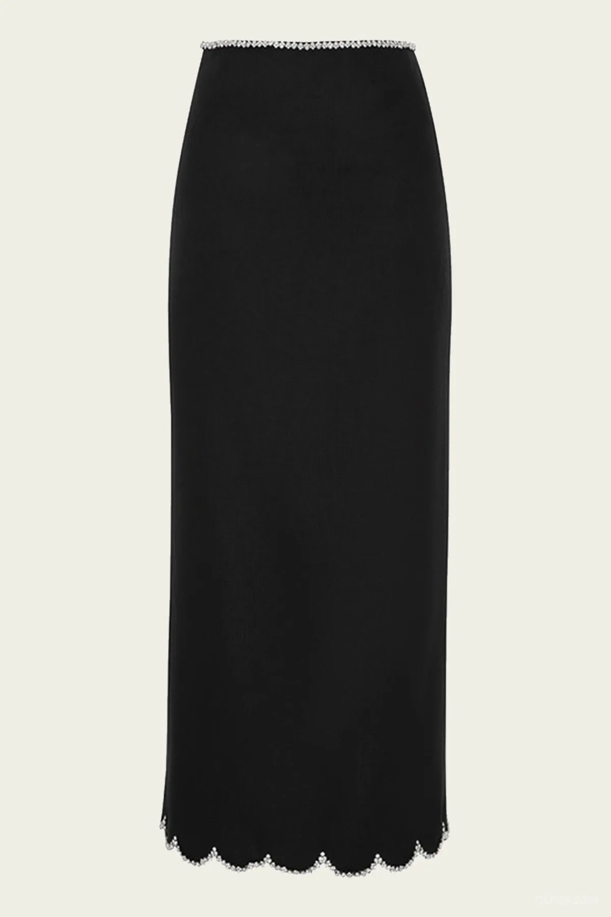Crush Scalloped Midi Skirt in Black