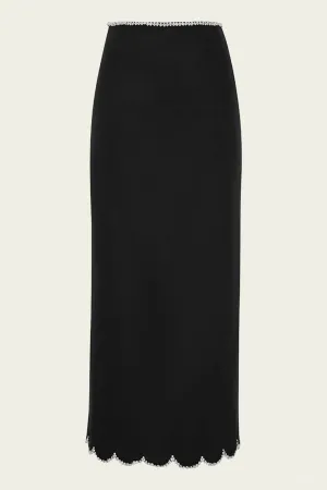 Crush Scalloped Midi Skirt in Black