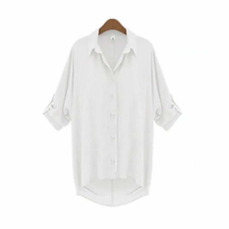 Cuff Sleeve High Low Button Up Blouse