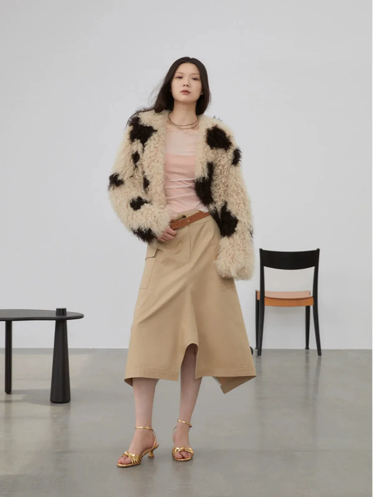 Curly Cow-Print Faux Shearling Jacket