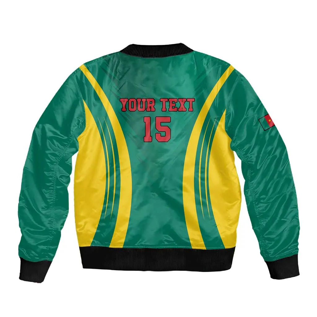 Custom Afro Cameroun Football Sleeve Zip Bomber Jacket Go Les Lions Indomptables LT15