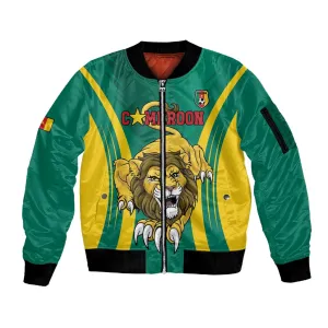 Custom Afro Cameroun Football Sleeve Zip Bomber Jacket Go Les Lions Indomptables LT15