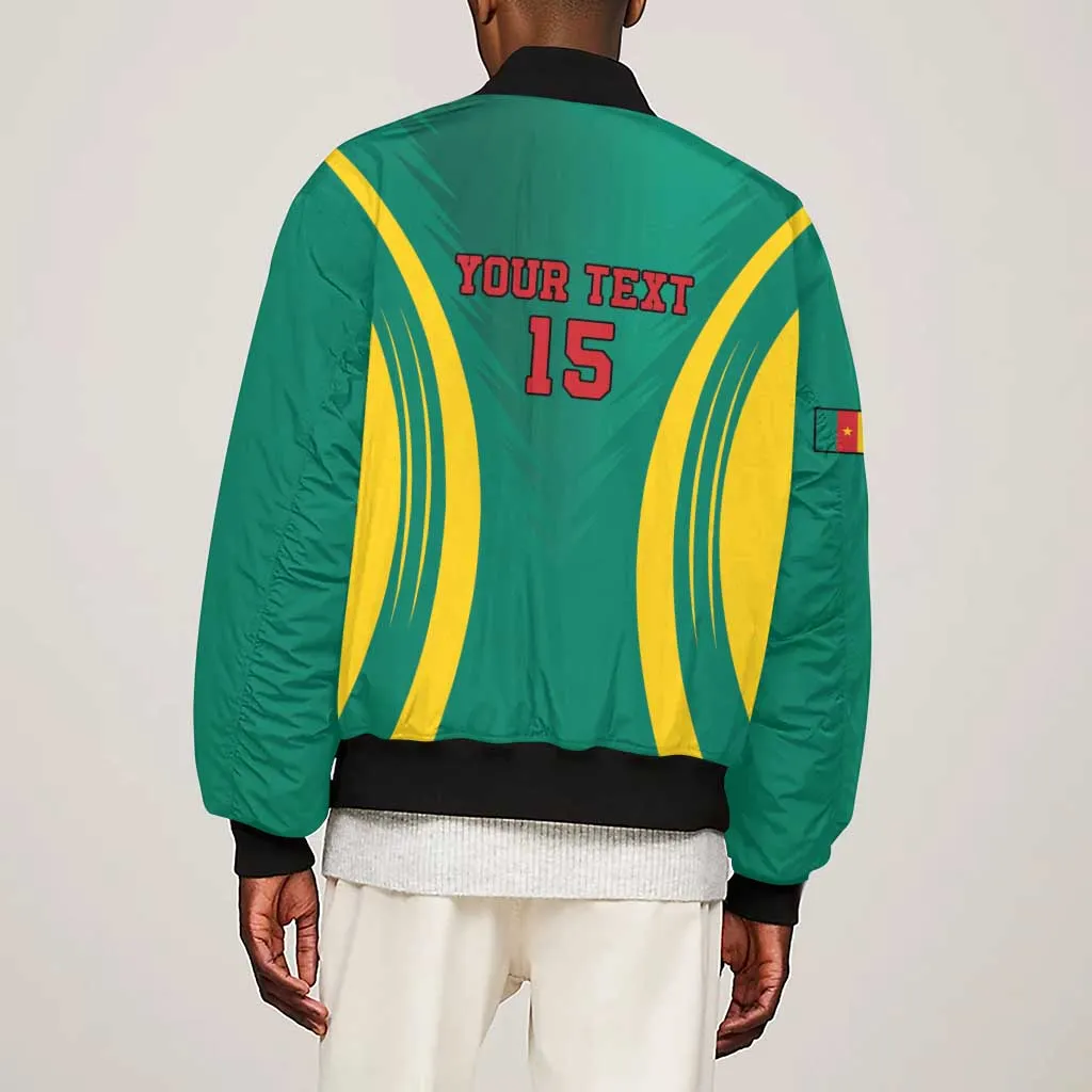 Custom Afro Cameroun Football Sleeve Zip Bomber Jacket Go Les Lions Indomptables LT15