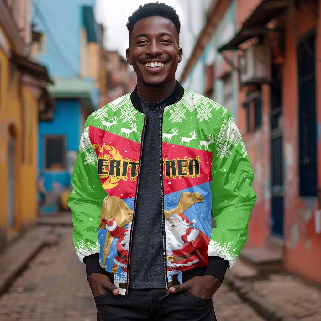 Custom Eritrea Christmas Bomber Jacket with Santa Claus and Dromedary Camel LT01