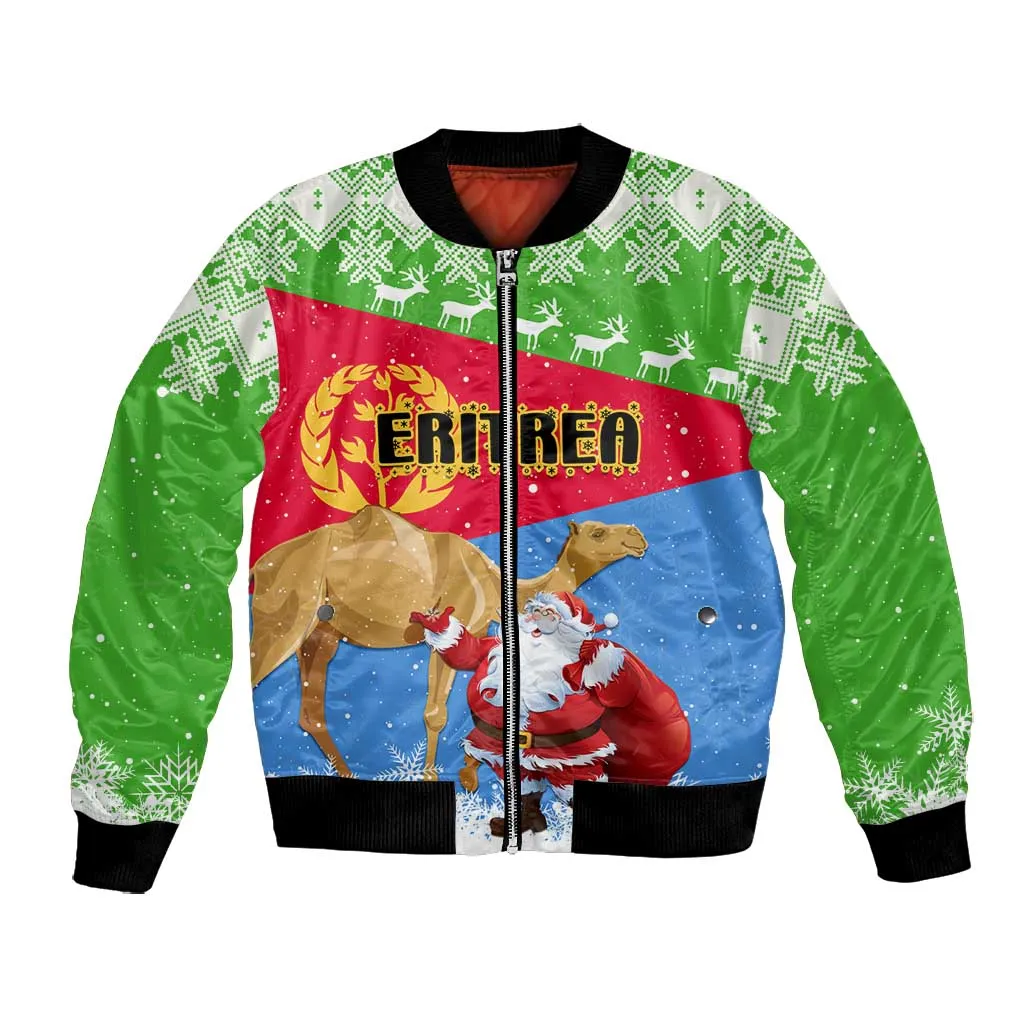 Custom Eritrea Christmas Bomber Jacket with Santa Claus and Dromedary Camel LT01