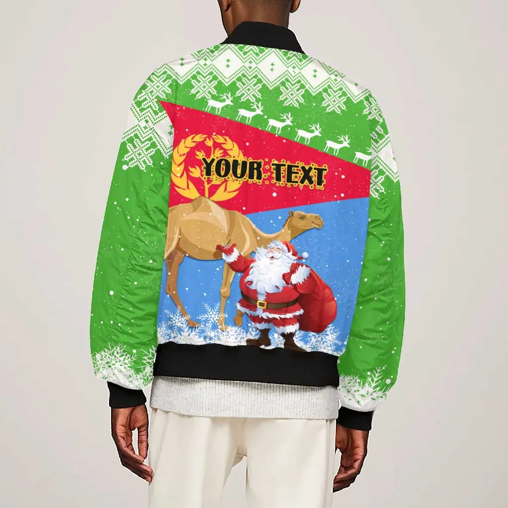 Custom Eritrea Christmas Bomber Jacket with Santa Claus and Dromedary Camel LT01