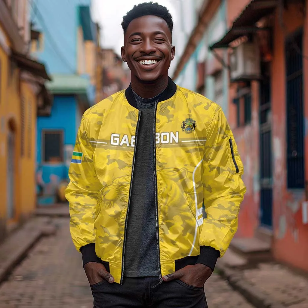 Custom Gabon Football Sleeve Zip Bomber Jacket Go Les Pantheres LT15