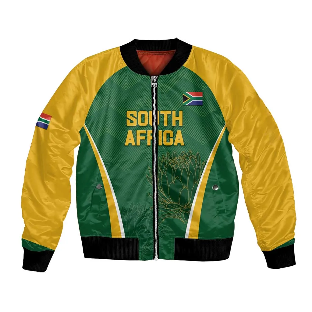 Custom South Africa Cricket Bomber Jacket Go Champions Protea Pattern LT05