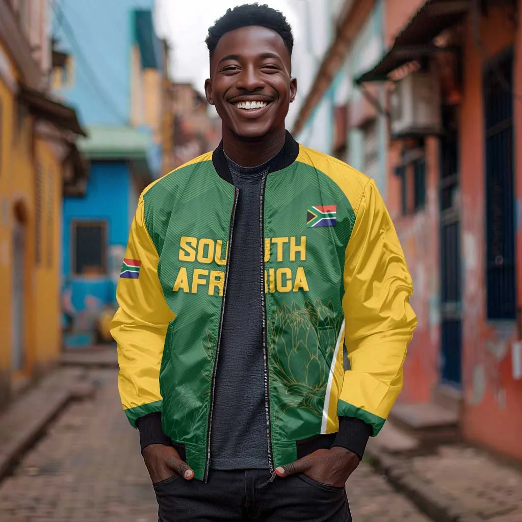 Custom South Africa Cricket Bomber Jacket Go Champions Protea Pattern LT05