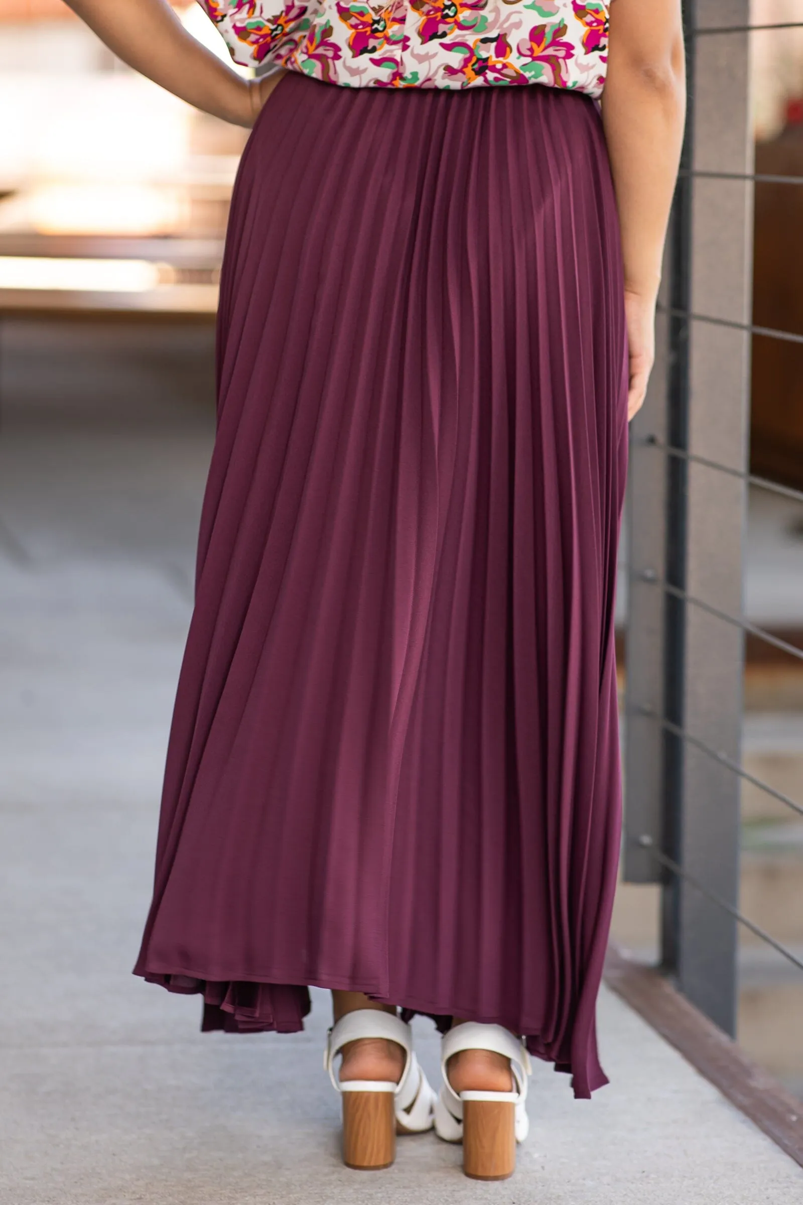 Dark Mauve Crystal Pleat Midi Skirt