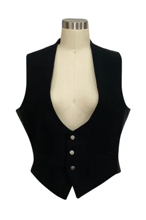 Dated 1920 Mens Black Worsted Wool & Silk Back & Interior Vest