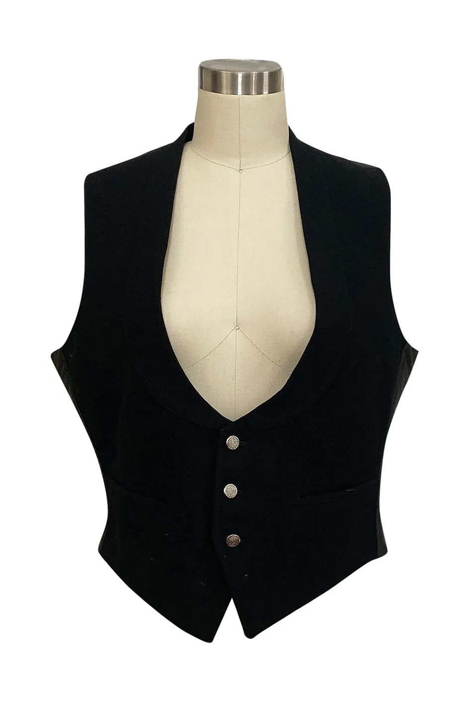 Dated 1920 Mens Black Worsted Wool & Silk Back & Interior Vest