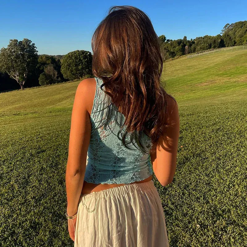Deep V-Neck Hollow Out Lace Crop Tank Top