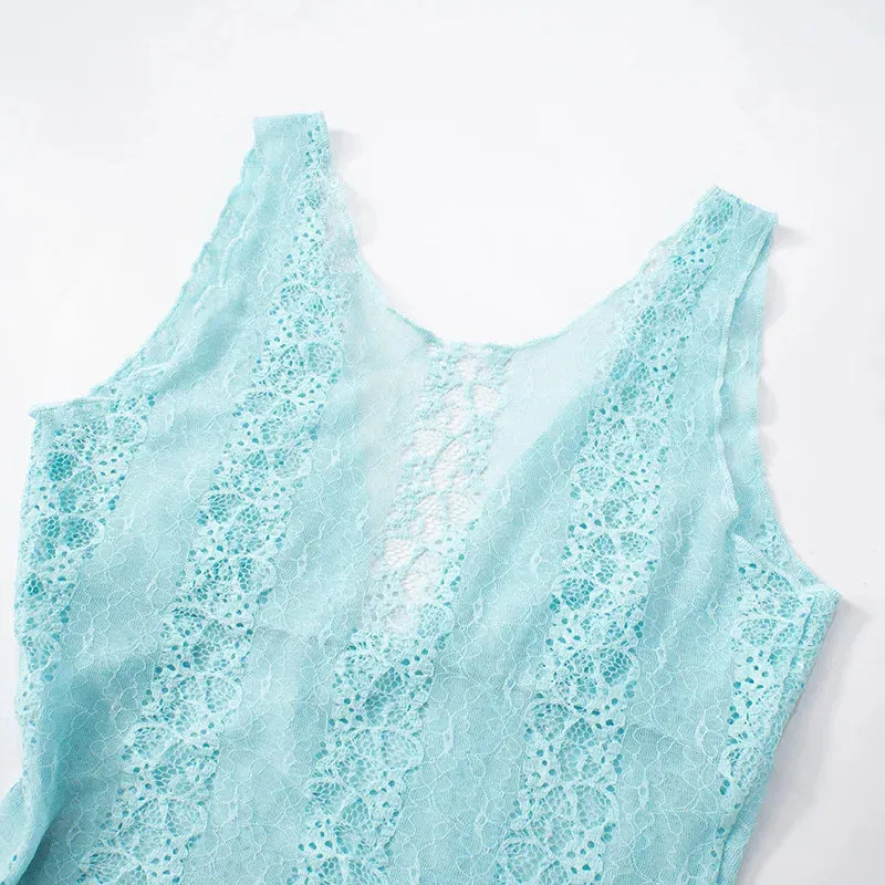 Deep V-Neck Hollow Out Lace Crop Tank Top