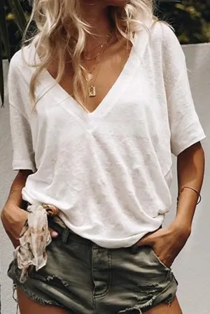Deep V Neck Short Sleeve Top