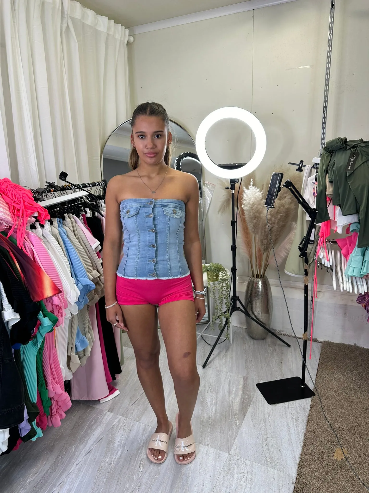 Denim button up corset