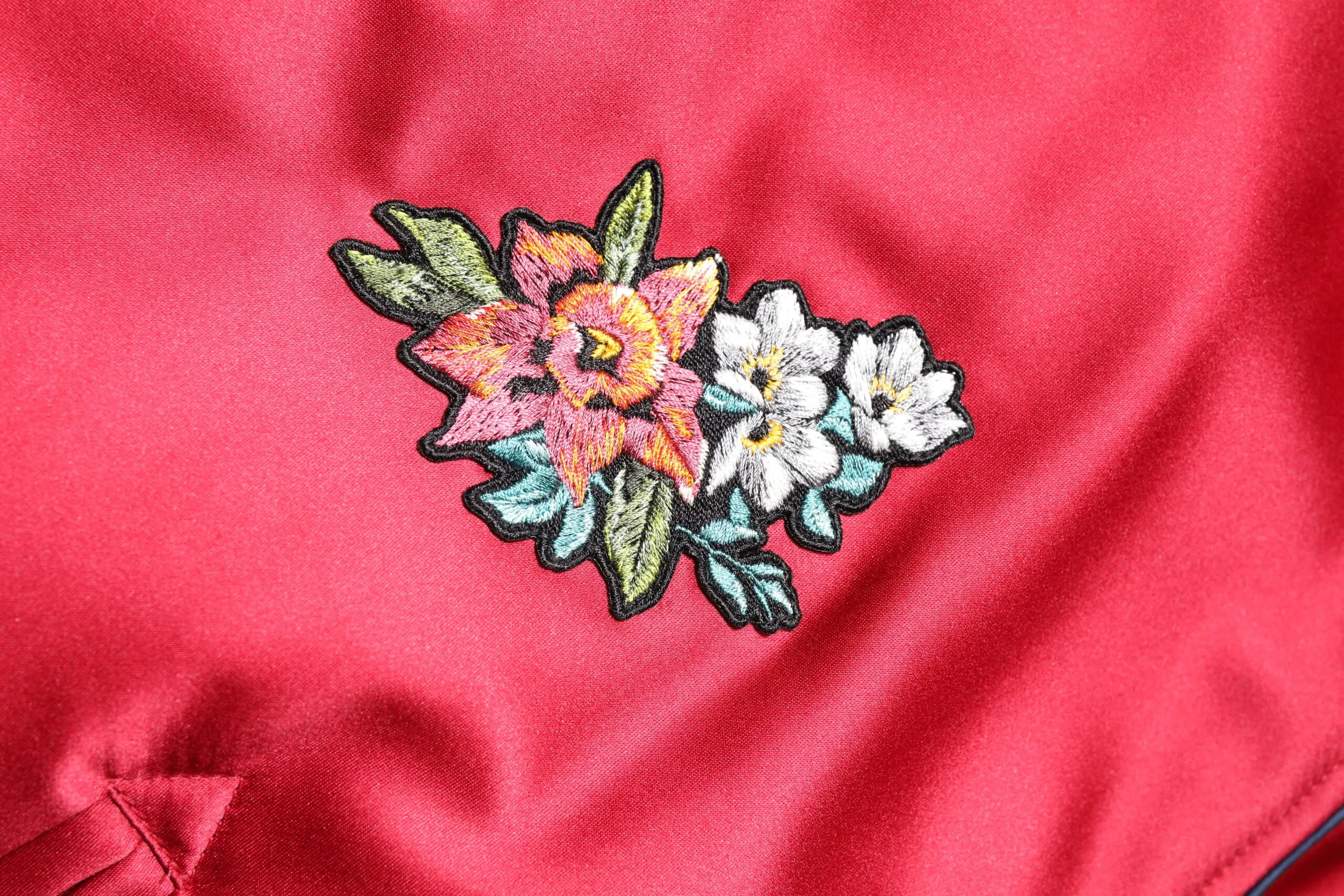 Dolce & Gabbana Red Floral Patch Full Zip Men Bomber Jacket