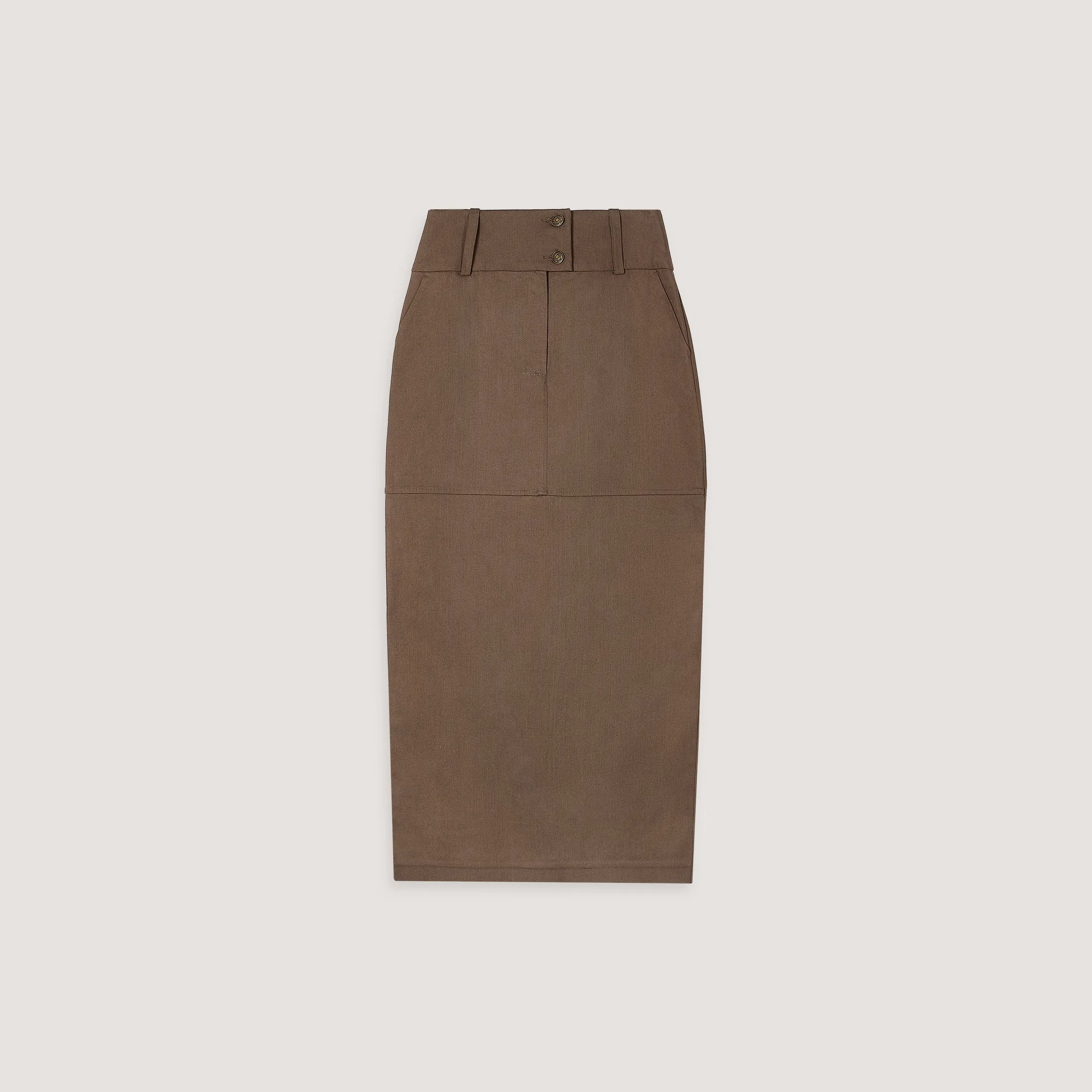Double Button Woven Maxi Skirt - Chocolate