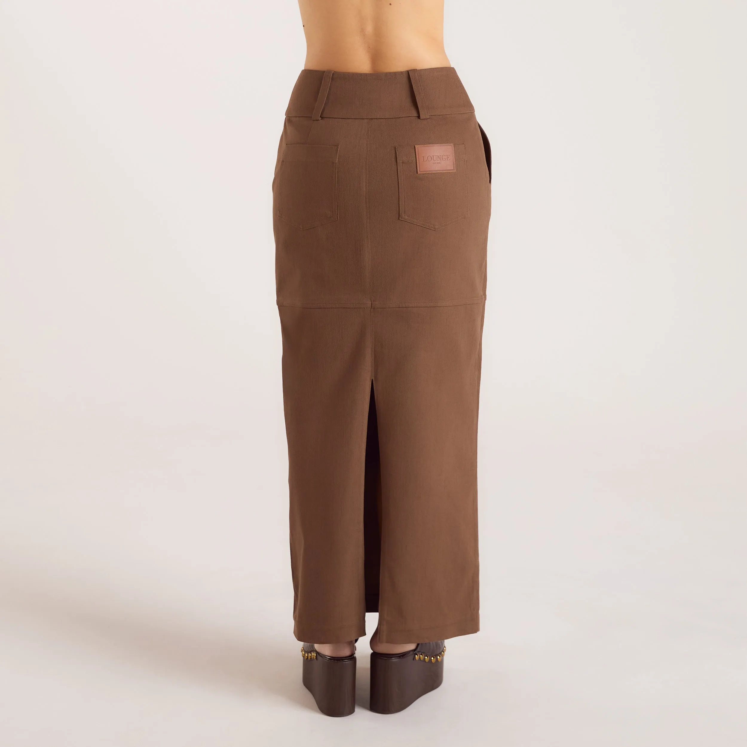 Double Button Woven Maxi Skirt - Chocolate