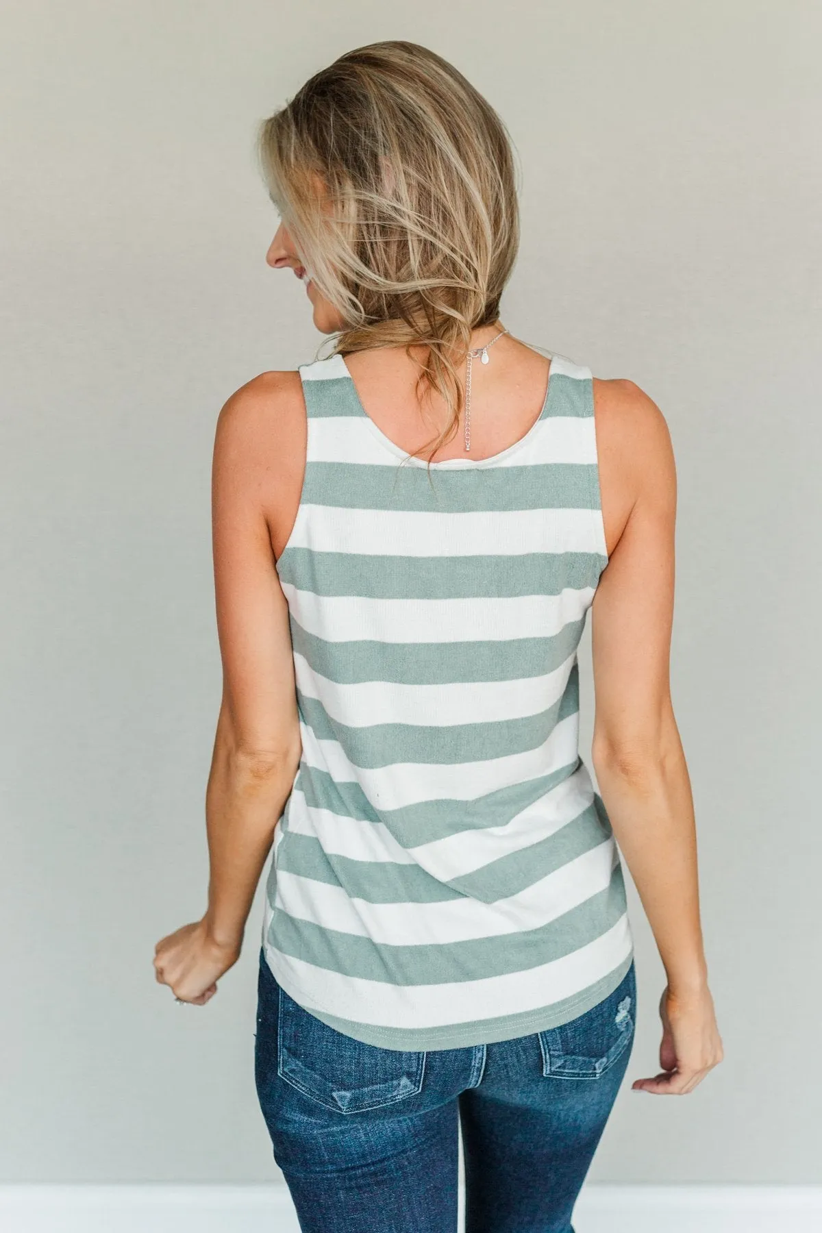 Dreamy Days Striped Button Tank- Ivory & Dusty Sage