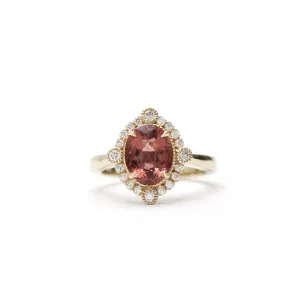 Dusty Rose Tourmaline Diamond Bezel and Halo Ring