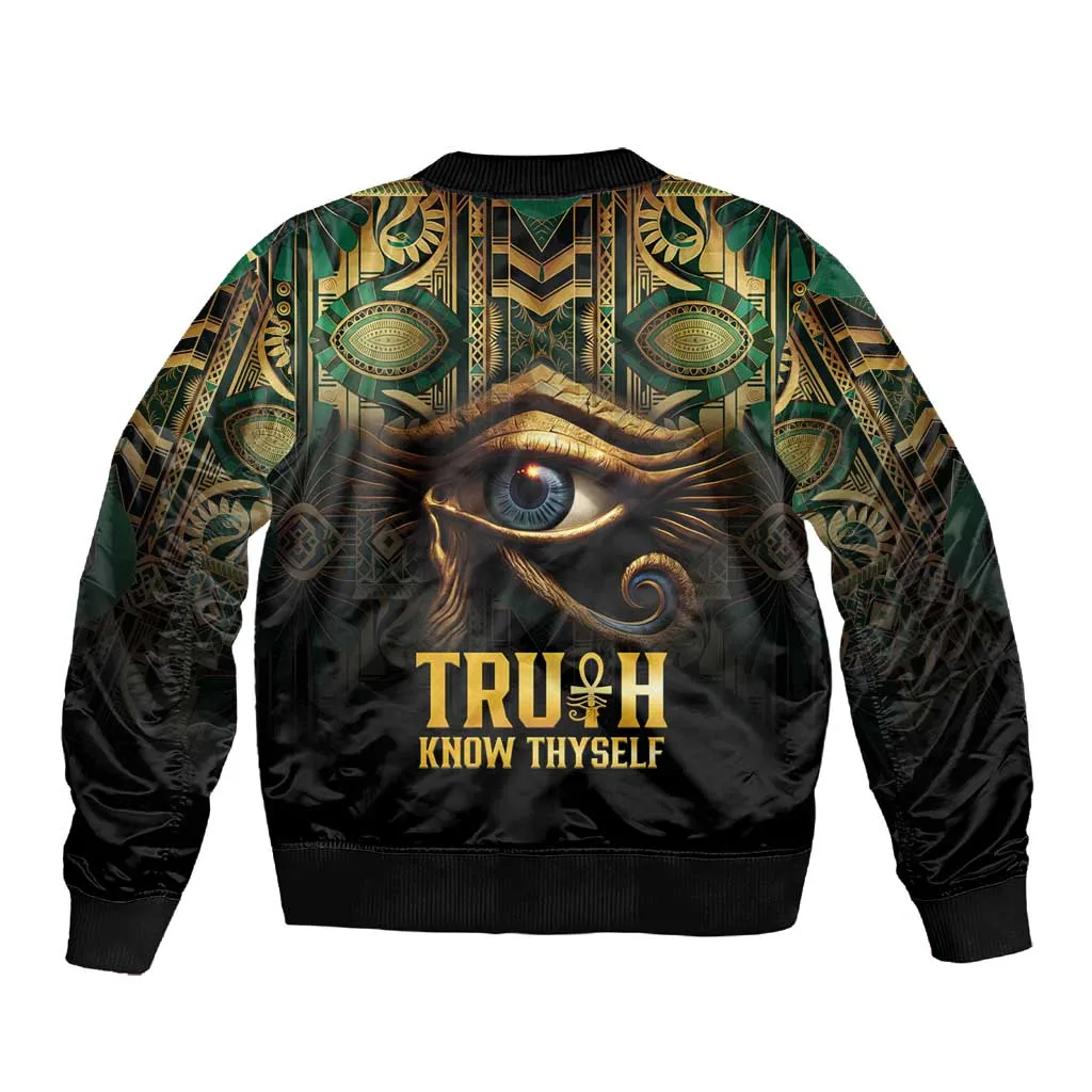 Egypt Eye of Horus Sleeve Zip Bomber Jacket Golden Ancient Egypt Pattern LT15