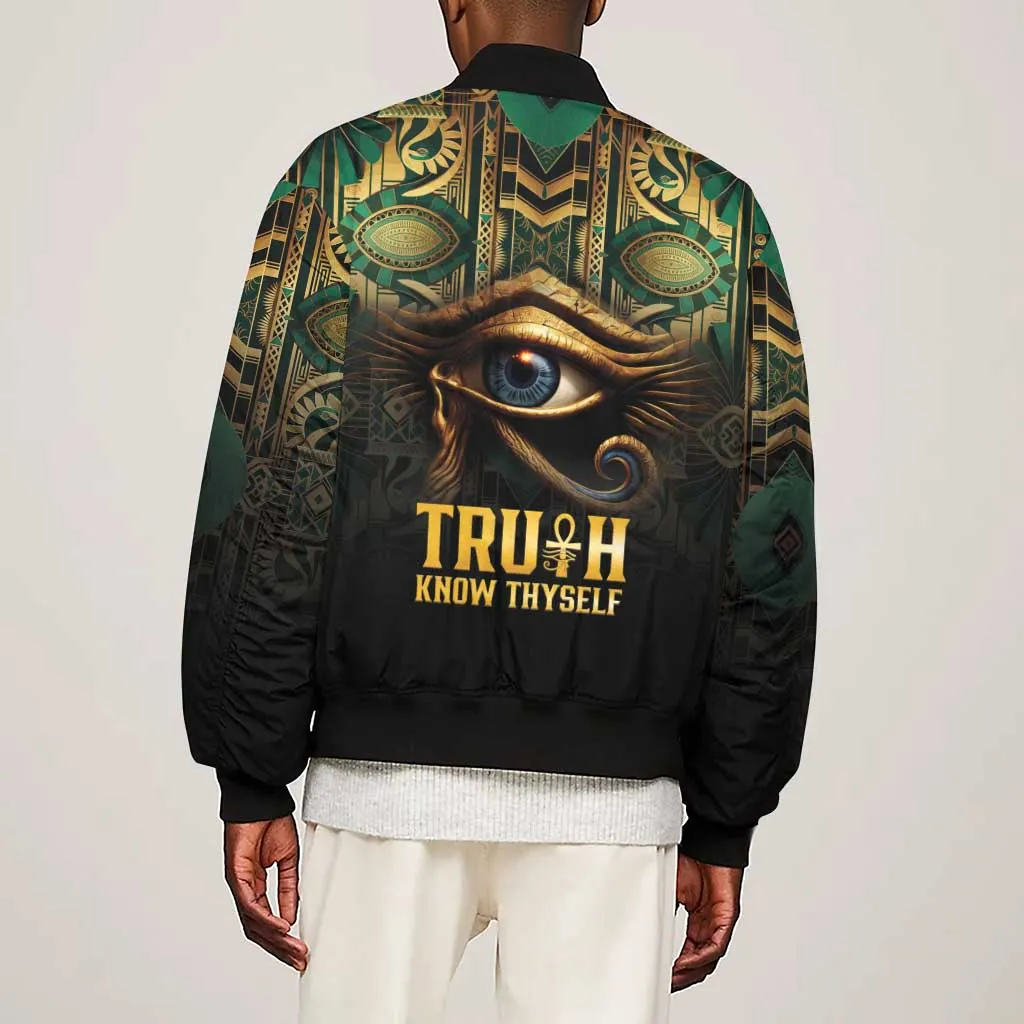 Egypt Eye of Horus Sleeve Zip Bomber Jacket Golden Ancient Egypt Pattern LT15