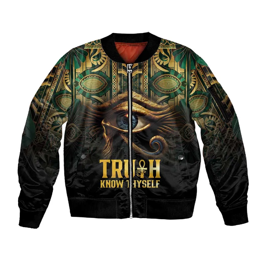 Egypt Eye of Horus Sleeve Zip Bomber Jacket Golden Ancient Egypt Pattern LT15