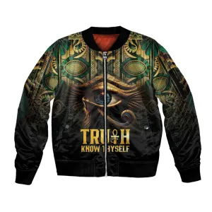 Egypt Eye of Horus Sleeve Zip Bomber Jacket Golden Ancient Egypt Pattern LT15