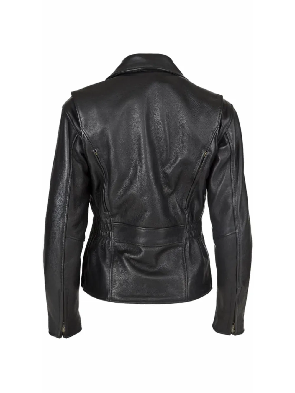 Elastic Waist Lambskin Leather Moto Jacket
