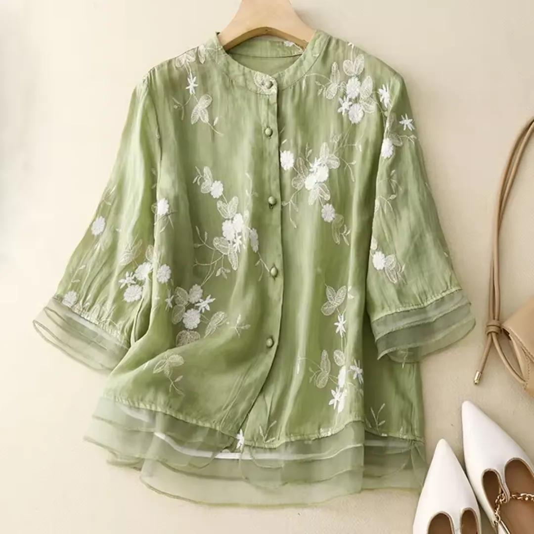 Eloise | Embroidered Cotton-Linen Blouse