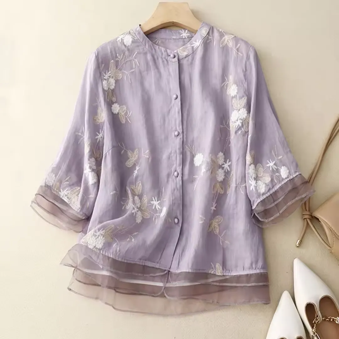 Eloise | Embroidered Cotton-Linen Blouse