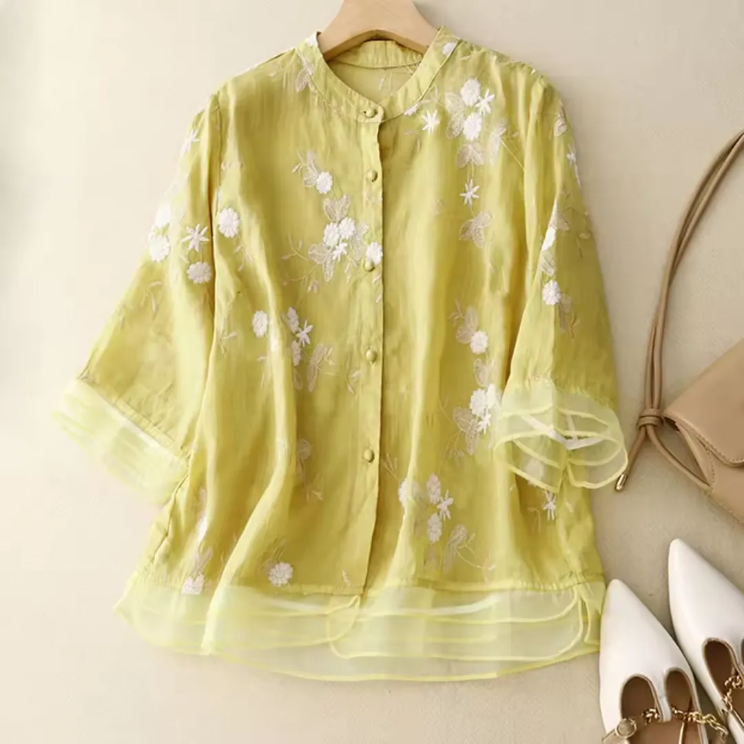 Eloise | Embroidered Cotton-Linen Blouse