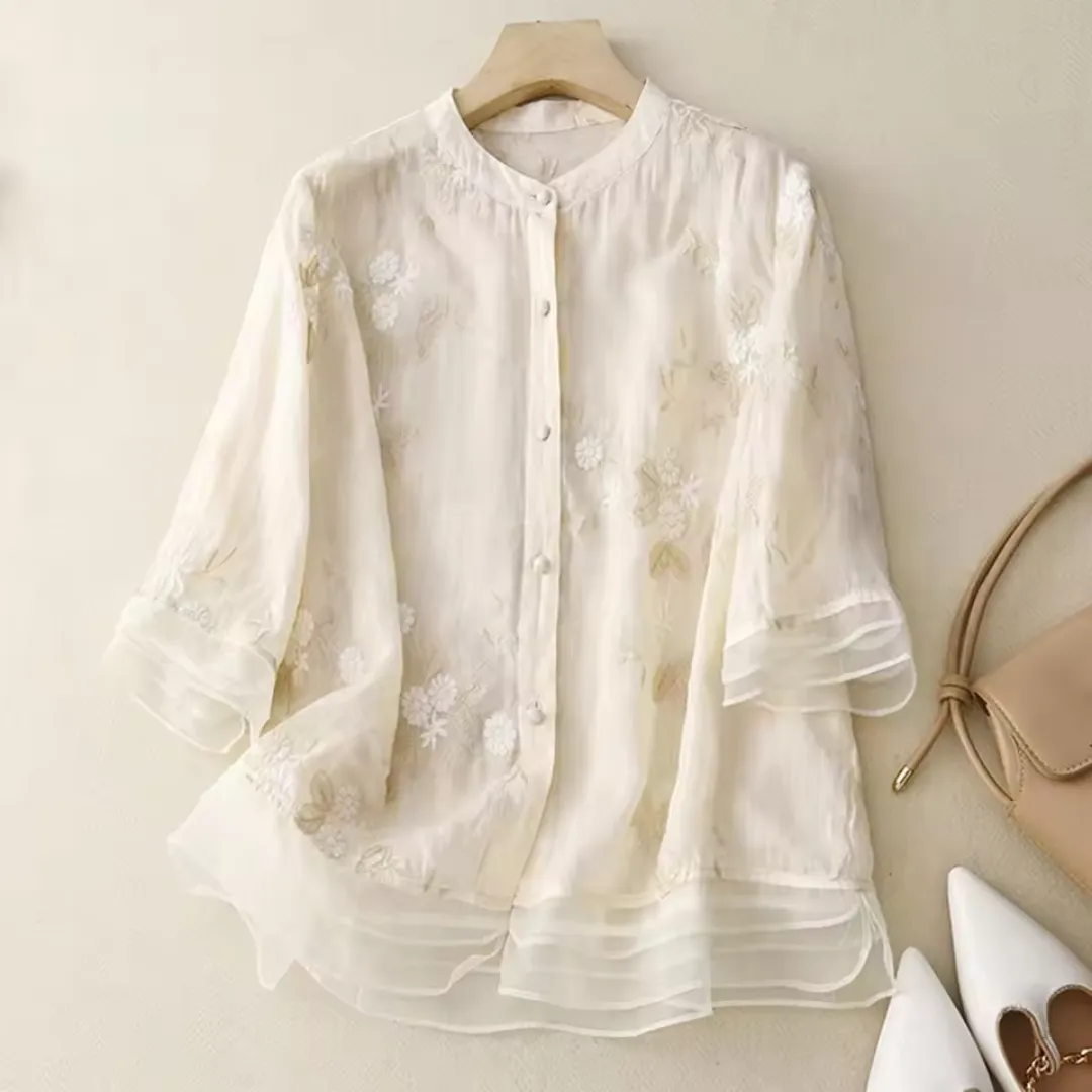 Eloise | Embroidered Cotton-Linen Blouse