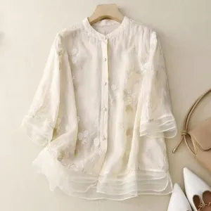 Eloise | Embroidered Cotton-Linen Blouse