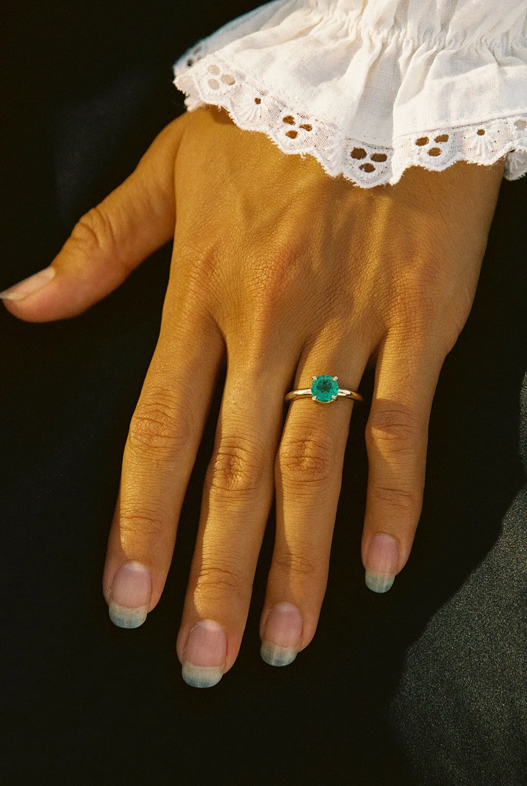 Emerald Round Solitaire Ring - Ring Size 6.5