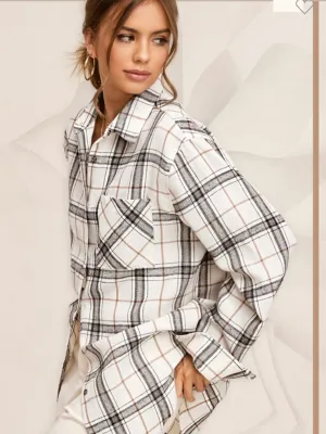 Encore Plaid Top: Bone