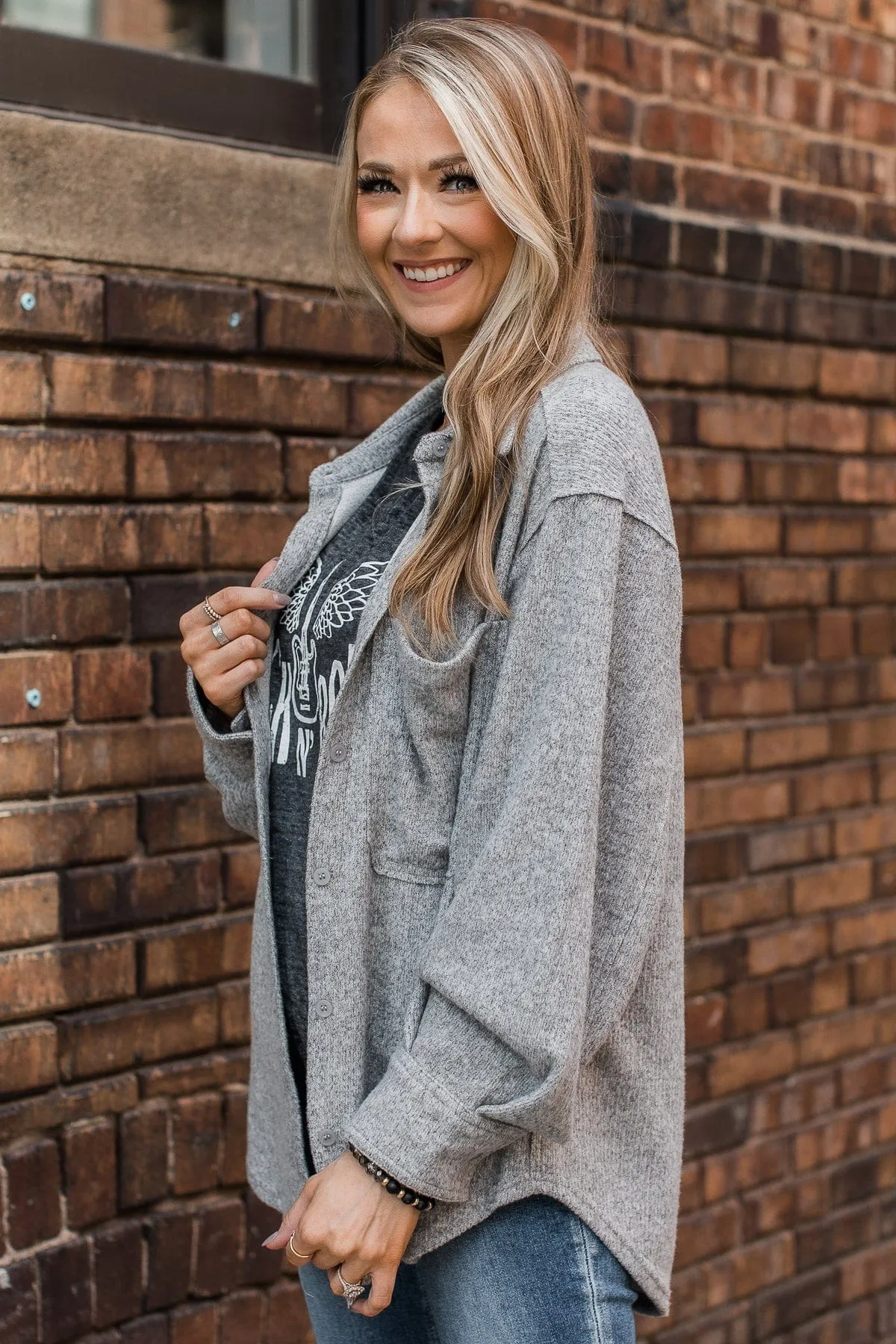 Endless Devotion Knit Shirt Jacket- Heather Grey