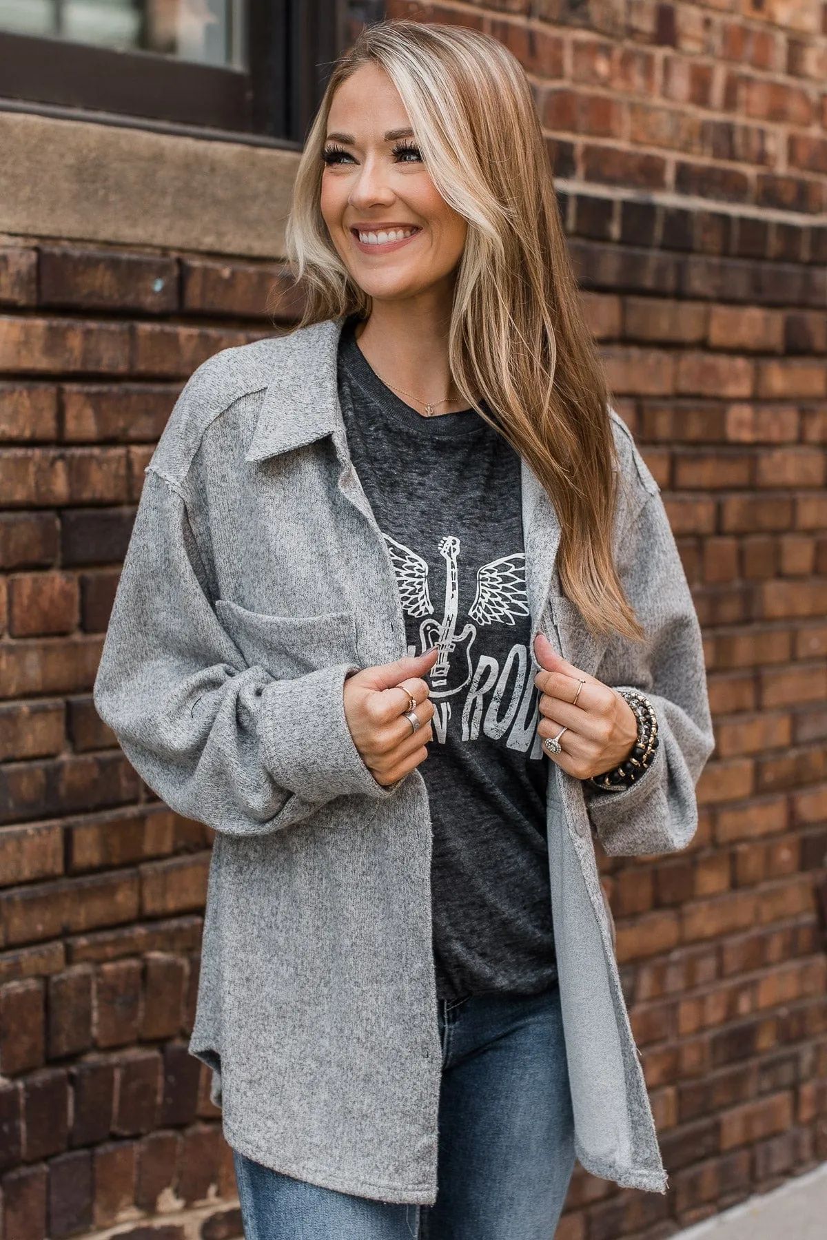 Endless Devotion Knit Shirt Jacket- Heather Grey