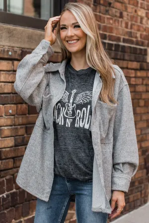 Endless Devotion Knit Shirt Jacket- Heather Grey
